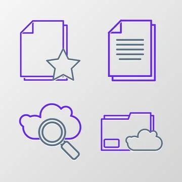 Set line Cloud storage text document folder, Search cloud computing, Document Stock Illustration