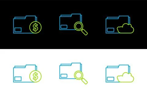 Set line Cloud storage text document folder Finance and Search concept with i Illustrazione stock