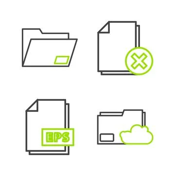 Set line Cloud storage text document folder EPS file Delete and Document icon Stock Illustration