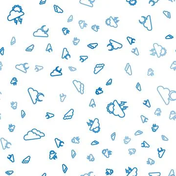 Set line Cloud, Storm and with moon on seamless pattern. Vector Illustrazione stock