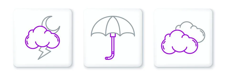 Set line Cloud, Storm and Classic elegant opened umbrella icon. Vector Stock Illustration