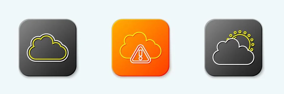 Set line Cloud, Storm warning and Sun and cloud weather icon. Vector Stockillustratie