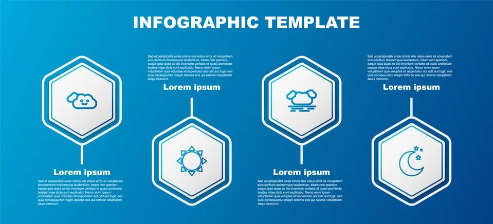 Set line Cloud, Sun, and Moon and stars. Business infographic template. Vector Illustrazione stock