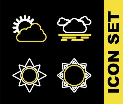 Set line Cloud, Sun, and and cloud weather icon. Vector Illustrazione stock