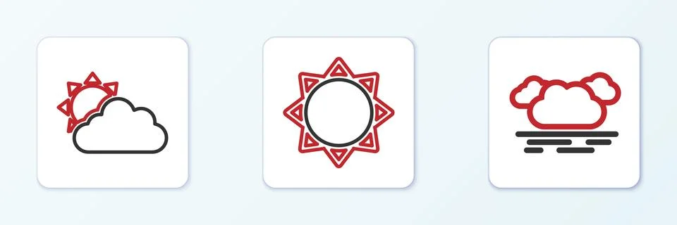 Set line Cloud, Sun and cloud weather and  icon. Vector Stock Illustration