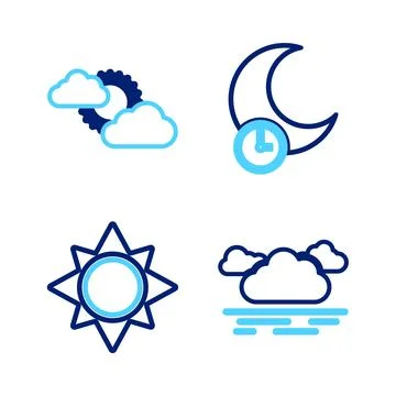 Set line Cloud, Sun, Sleeping moon and and cloud weather icon. Vector Illustrazione stock