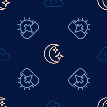 Set line Cloud, Sunset and Moon and stars on seamless pattern. Vector Stock Illustration