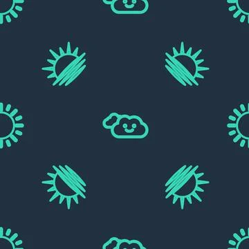 Set line Cloud, Sunset and on seamless pattern. Vector Stock Illustration