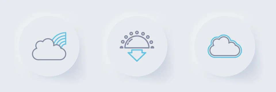 Set line Cloud, Sunset and Rainbow with clouds icon. Vector Stock Illustration