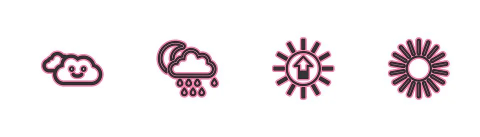 Set line Cloud, Sunset, with rain and moon and  icon. Vector イラスト素材