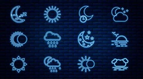 Set line Cloud, Sunset, Sleeping moon, with rain, Eclipse of the sun, Moon .. 스톡 일러스트
