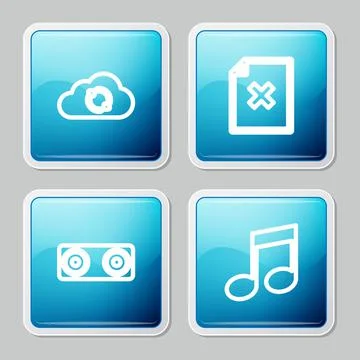 Set line Cloud sync refresh, Delete file document, Stereo speaker and Music note Ilustración de archivo