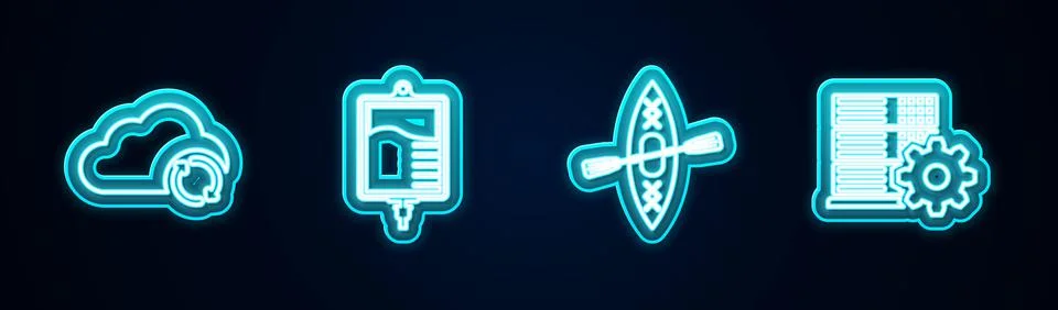 Set line Cloud sync refresh, IV bag, Kayak and paddle and Server setting Stock-Illustration