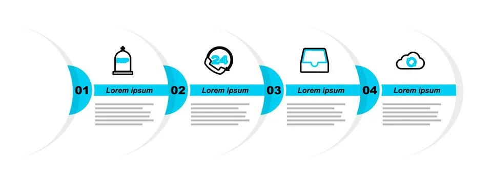 Set line Cloud sync refresh, Social media inbox, Telephone 24 hours support and Stock Illustration