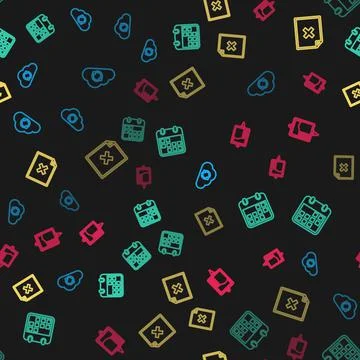 Set line Cloud sync refresh, Calendar, Delete file document and IV bag on sea Ilustración de archivo