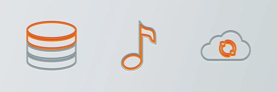 Set line Cloud sync refresh, Database and Music note, tone icon. Vector Stock Illustration