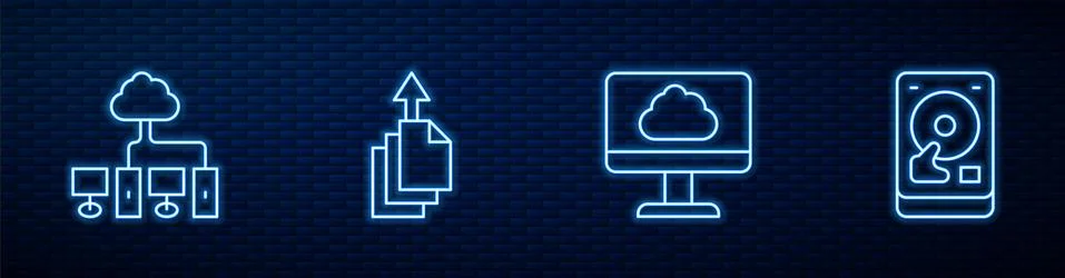 Set line Cloud technology data transfer, Computer network, Data export and Hard Illustrazione stock