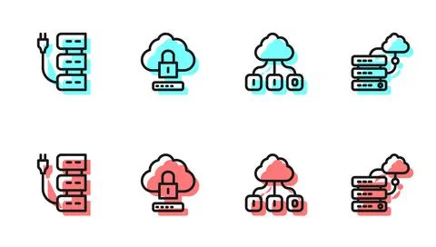 Set line Cloud technology data transfer, Server, computing lock and Network イラスト素材