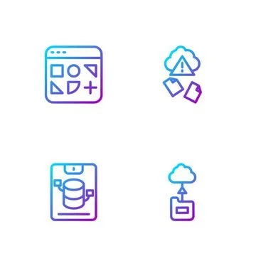 Set line Cloud technology data transfer, Server, Data, Web Hosting, Different Illustrazione stock