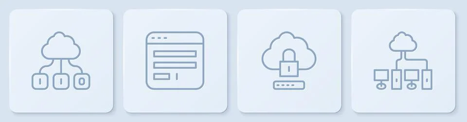 Set line Cloud technology data transfer, computing lock, Browser window and イラスト素材