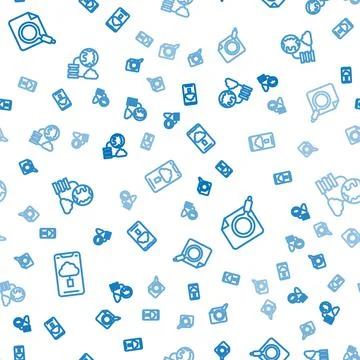 Set line Cloud technology data transfer, Search concept with folder and Network Stock Illustration