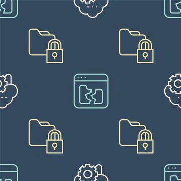 Set line Cloud technology data transfer, Folder and lock and Broken file on Stock Illustration