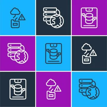 Set line Cloud technology data transfer, Server, Data, Web Hosting and Network Illustrazione stock