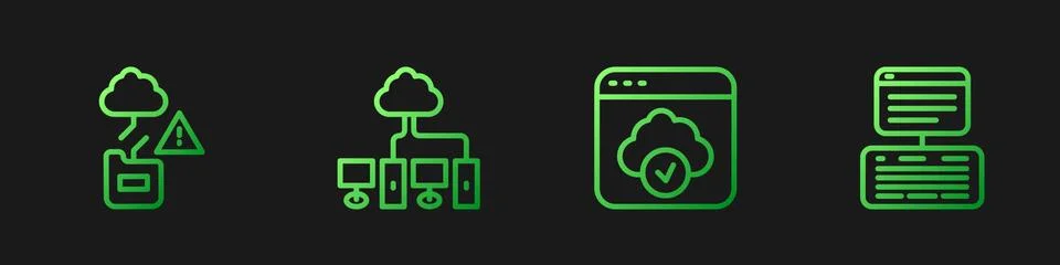 Set line Cloud technology data transfer, , Computer network and Server, Data Illustrazione stock