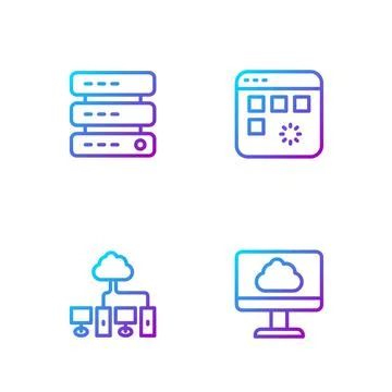 Set line Cloud technology data transfer, Computer network, Server, Data, Web Stock Illustration