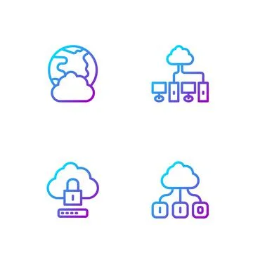 Set line Cloud technology data transfer, computing lock, Social network and 스톡 일러스트