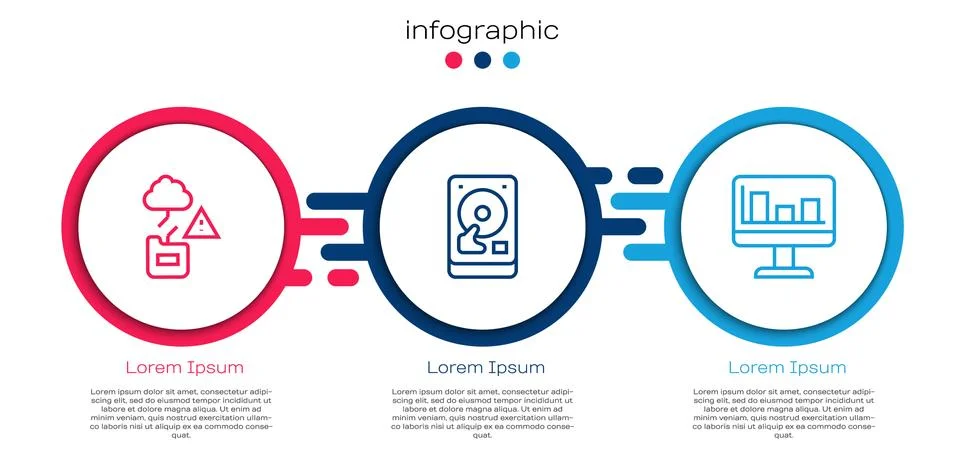 Set line Cloud technology data transfer, Hard disk drive HDD and Monitor with Illustrazione stock