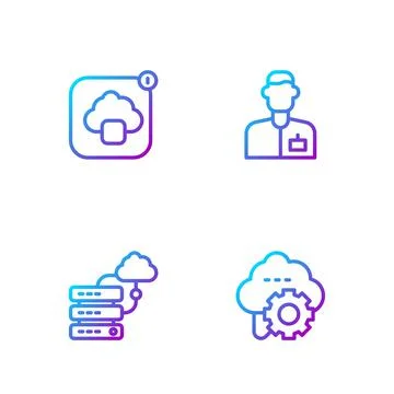 Set line Cloud technology data transfer, Network cloud connection, and Analyst Illustrazione stock