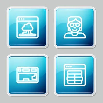 Set line Cloud technology data transfer, Hacker or coder, Keyboard and MySQL Stock Illustration