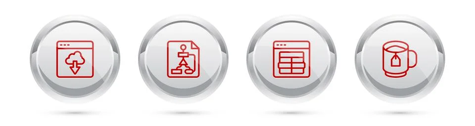 Set line Cloud technology data transfer, Flowchart, MySQL code and Cup of tea Stock Illustration