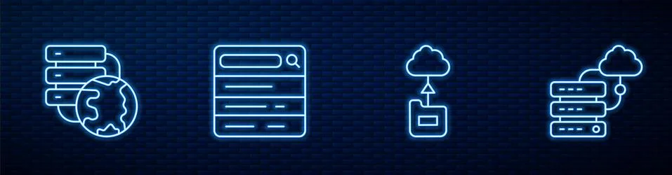 Set line Cloud technology data transfer, Network cloud connection, Search engine Stock Illustration