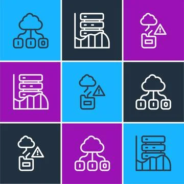 Set line Cloud technology data transfer, and Server, Data, Web Hosting icon Illustrazione stock