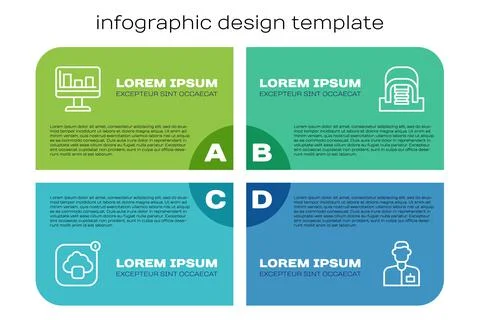 Set line Cloud technology data transfer, Monitor with graph chart, Analyst Stock Illustration