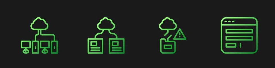 Set line Cloud technology data transfer, Computer network, and Browser window Stock Illustration
