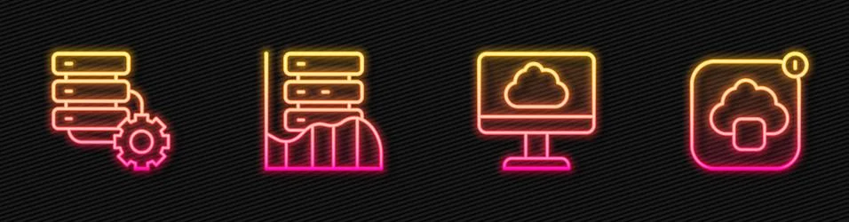 Set line Cloud technology data transfer, Server and gear, Server, Data, Web Stockillustratie