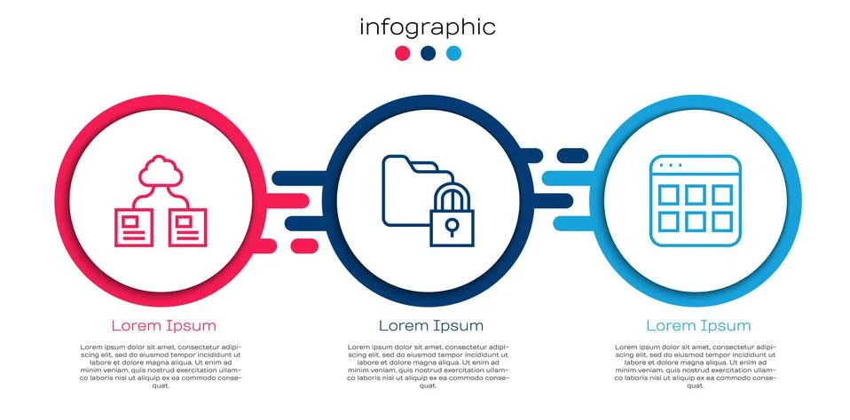 Set line Cloud technology data transfer, Folder and lock and Browser files Stock Illustration
