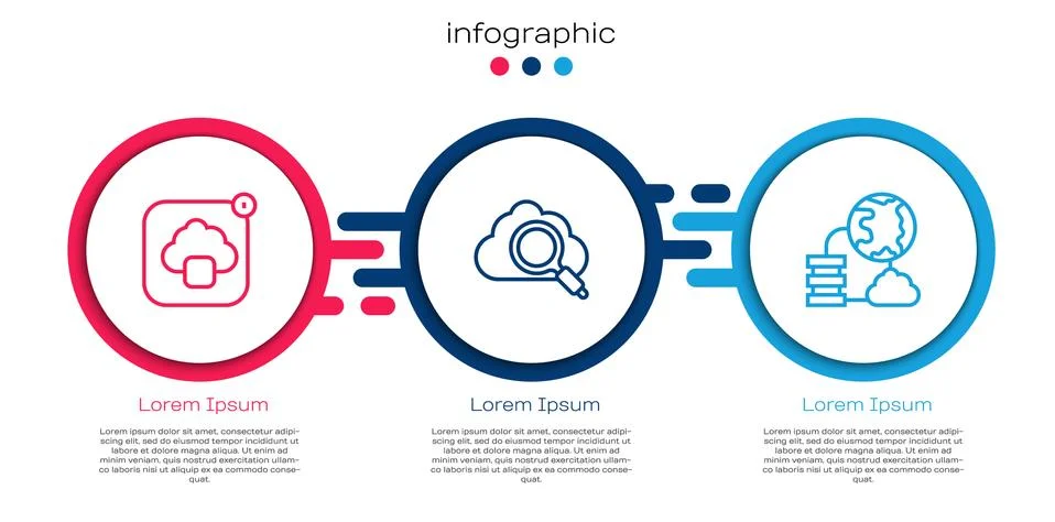 Set line Cloud technology data transfer, Search cloud computing and Network c 스톡 일러스트
