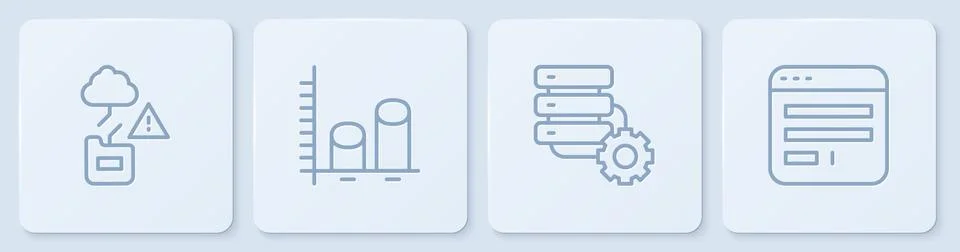 Set line Cloud technology data transfer, Server and gear, Data analysis and Stock Illustration