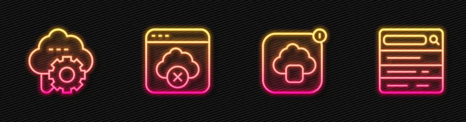 Set line Cloud technology data transfer, , Failed access cloud storage and Stock Illustration