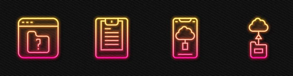 Set line Cloud technology data transfer, File missing, Server, Data report and Illustrazione stock