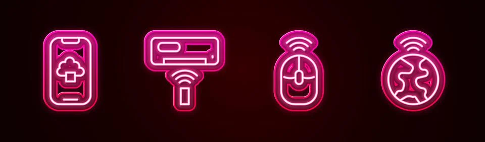 Set line Cloud technology data, Air conditioner, Wireless computer mouse and Stock Illustration