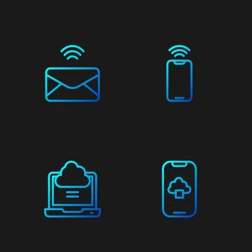 Set line Cloud technology data, Network cloud connection, Mail and e-mail and Stock Illustration