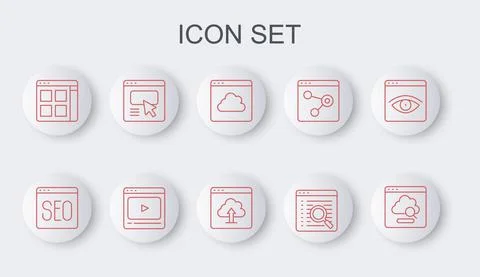 Set line Cloud technology data transfer, SEO optimization, Search engine Stock Illustration