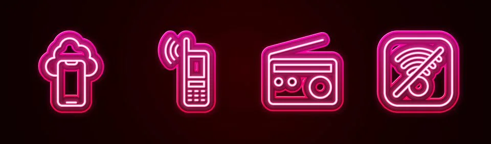 Set line Cloud technology data, Mobile with wi-fi wireless, Radio and No Wi-Fi Stock Illustration