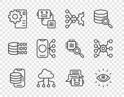 Set line Cloud technology data transfer, Artificial intelligence AI, Neural イラスト素材