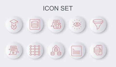 Set line Cloud technology data transfer, Chat bot, Web developer programming Illustrazione stock